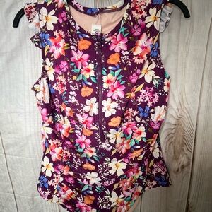 NWT Cupshe XXXXL Floral Women's swimsuit one piece zip up